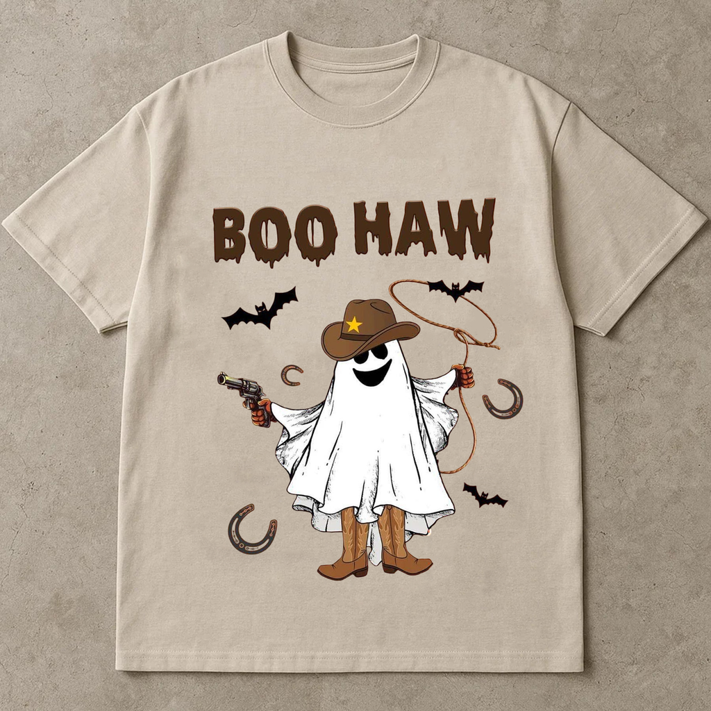 Funny Halloween Cowboy Ghost T-Shirt, Boo Haw Western Ghost Shirt, Cute Halloween Tee for Men and Women
