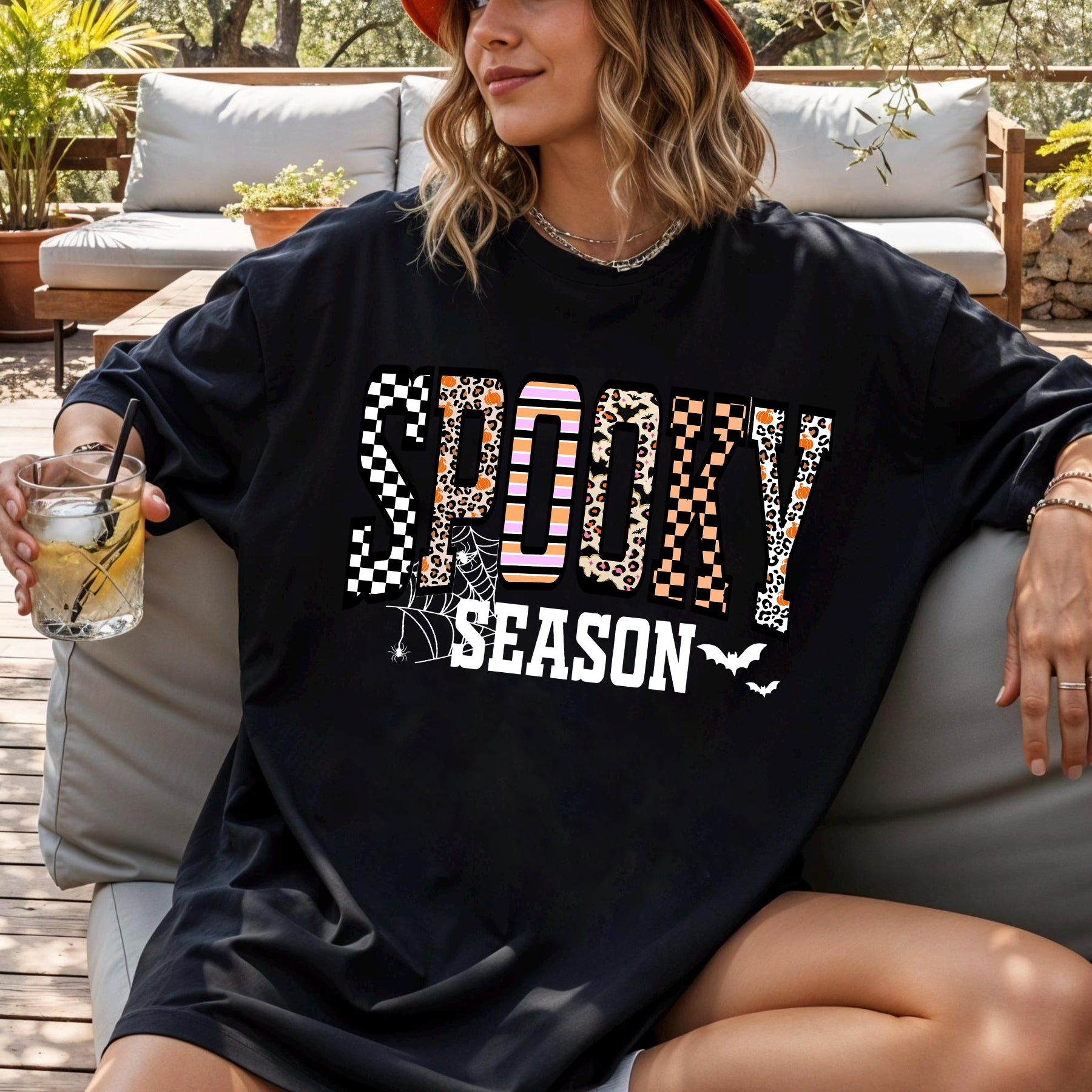 Retro Halloween Shirt, Spooky Coquette T-Shirt, Girly Halloween Fall Tee, Leopard Checkered Halloween Shirt, Cute Fall Aesthetic Shirt, Spooky Season Shirt