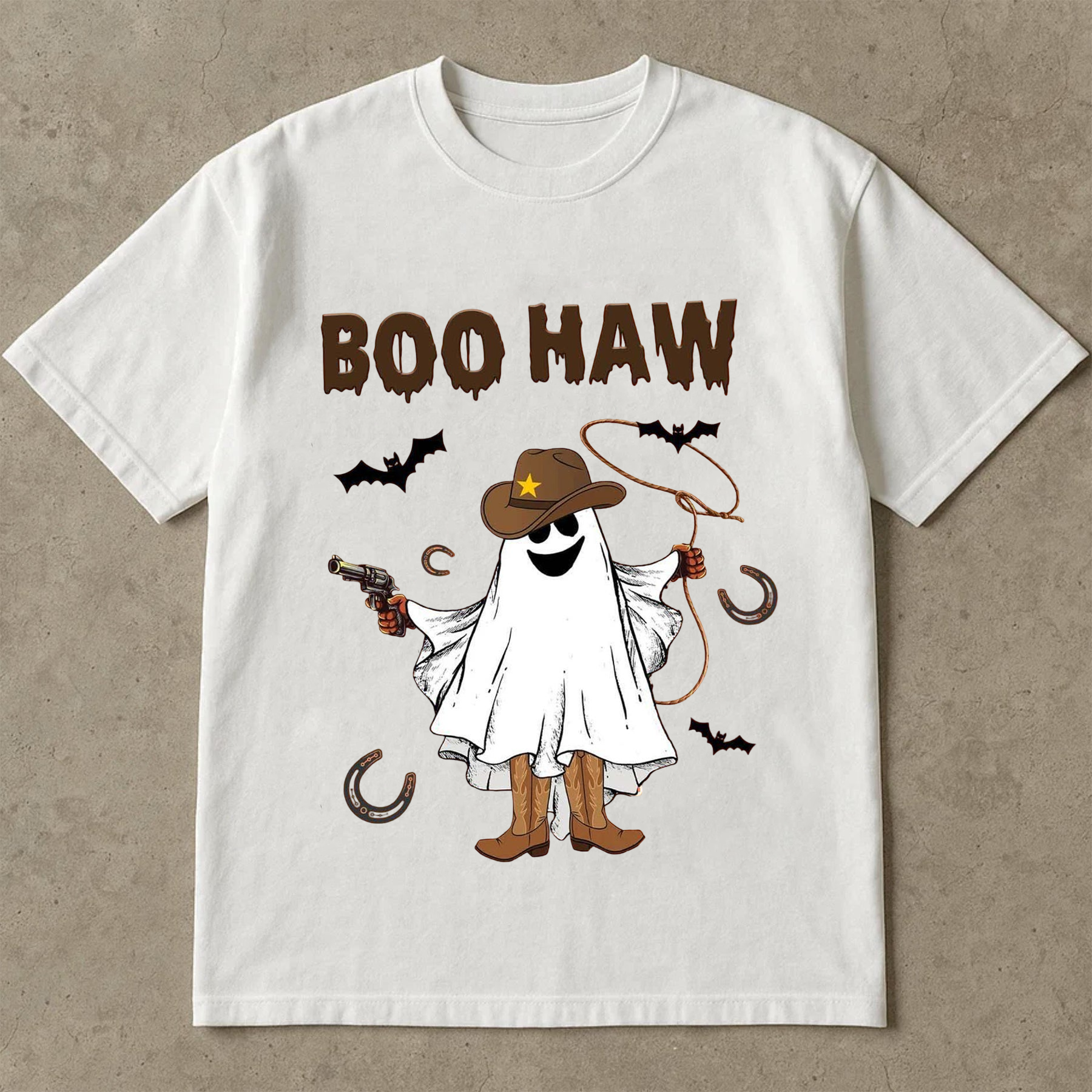 Funny Halloween Cowboy Ghost T-Shirt, Boo Haw Western Ghost Shirt, Cute Halloween Tee for Men and Women