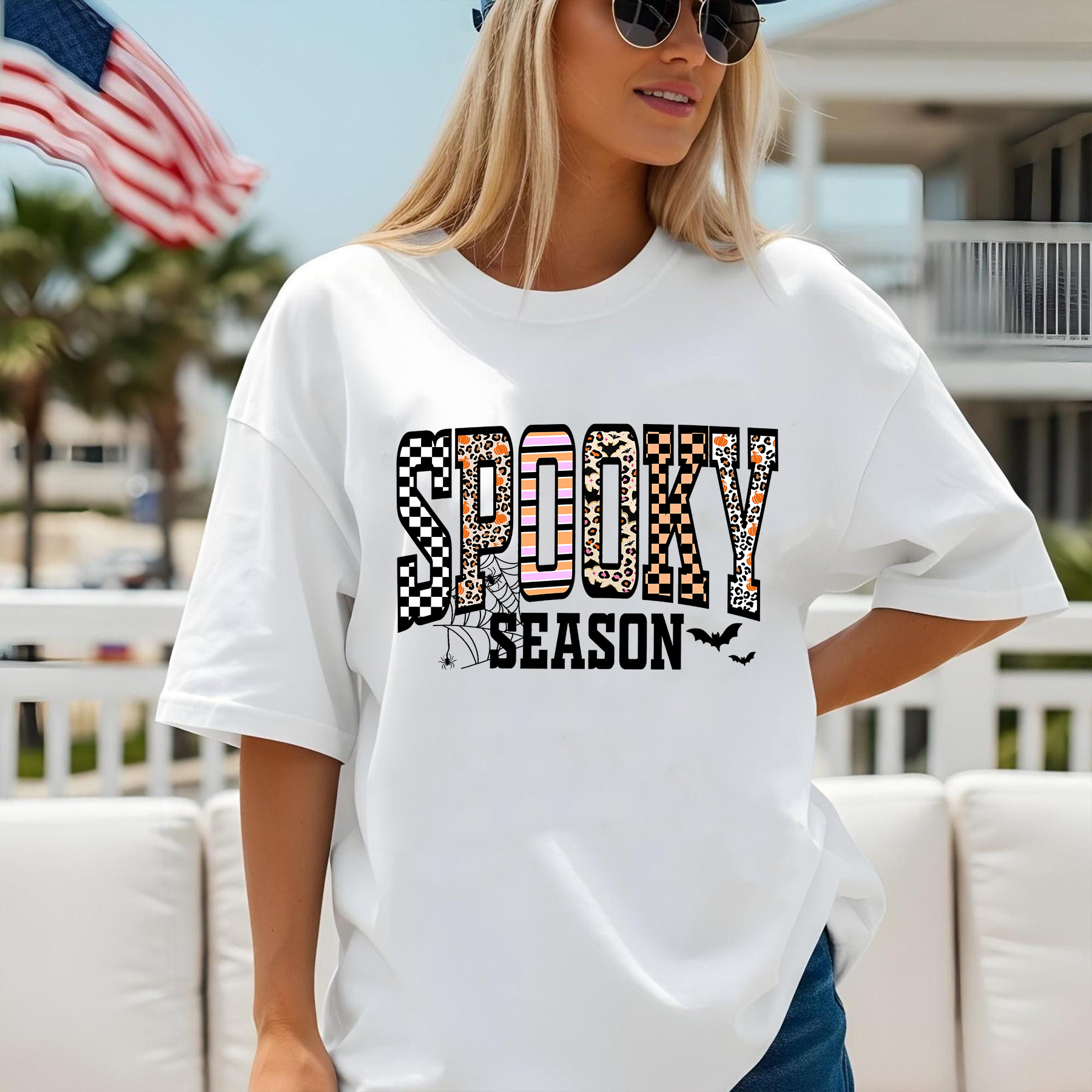 Retro Halloween Shirt, Spooky Coquette T-Shirt, Girly Halloween Fall Tee, Leopard Checkered Halloween Shirt, Cute Fall Aesthetic Shirt, Spooky Season Shirt