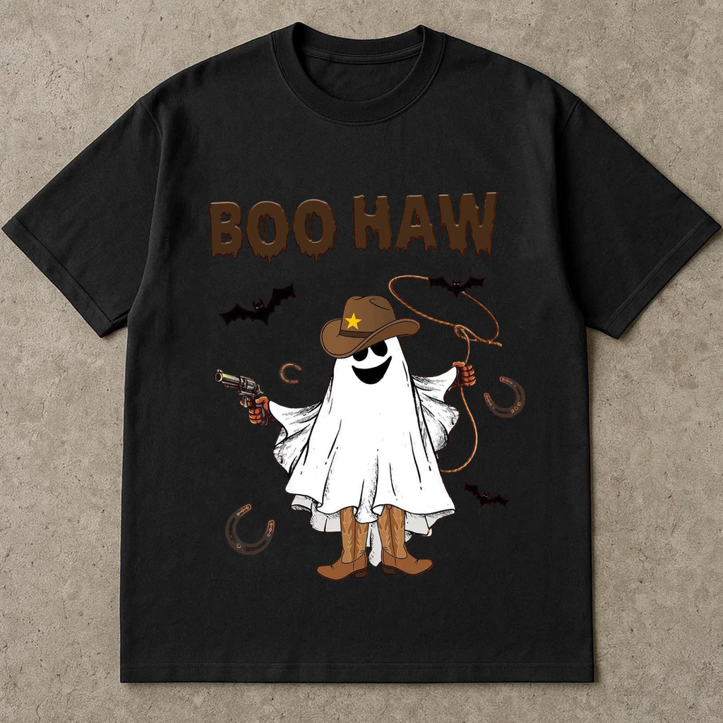 Funny Halloween Cowboy Ghost T-Shirt, Boo Haw Western Ghost Shirt, Cute Halloween Tee for Men and Women