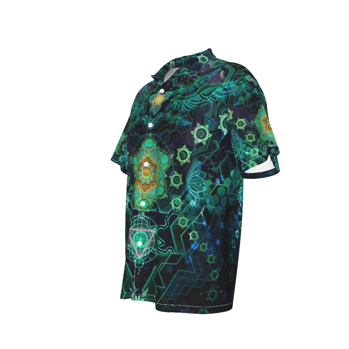 Yantric Geometry Hawaiian, Sacred Mandala Energy Hawaiian, Mystic Geometric Light Hawaiian, Vibrant Spiritual Pattern Hawaiian, Celestial Yantra Hawaiian