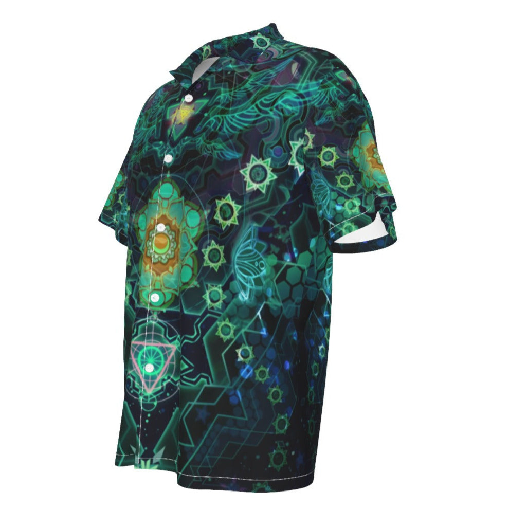 Yantric Geometry Hawaiian, Sacred Mandala Energy Hawaiian, Mystic Geometric Light Hawaiian, Vibrant Spiritual Pattern Hawaiian, Celestial Yantra Hawaiian