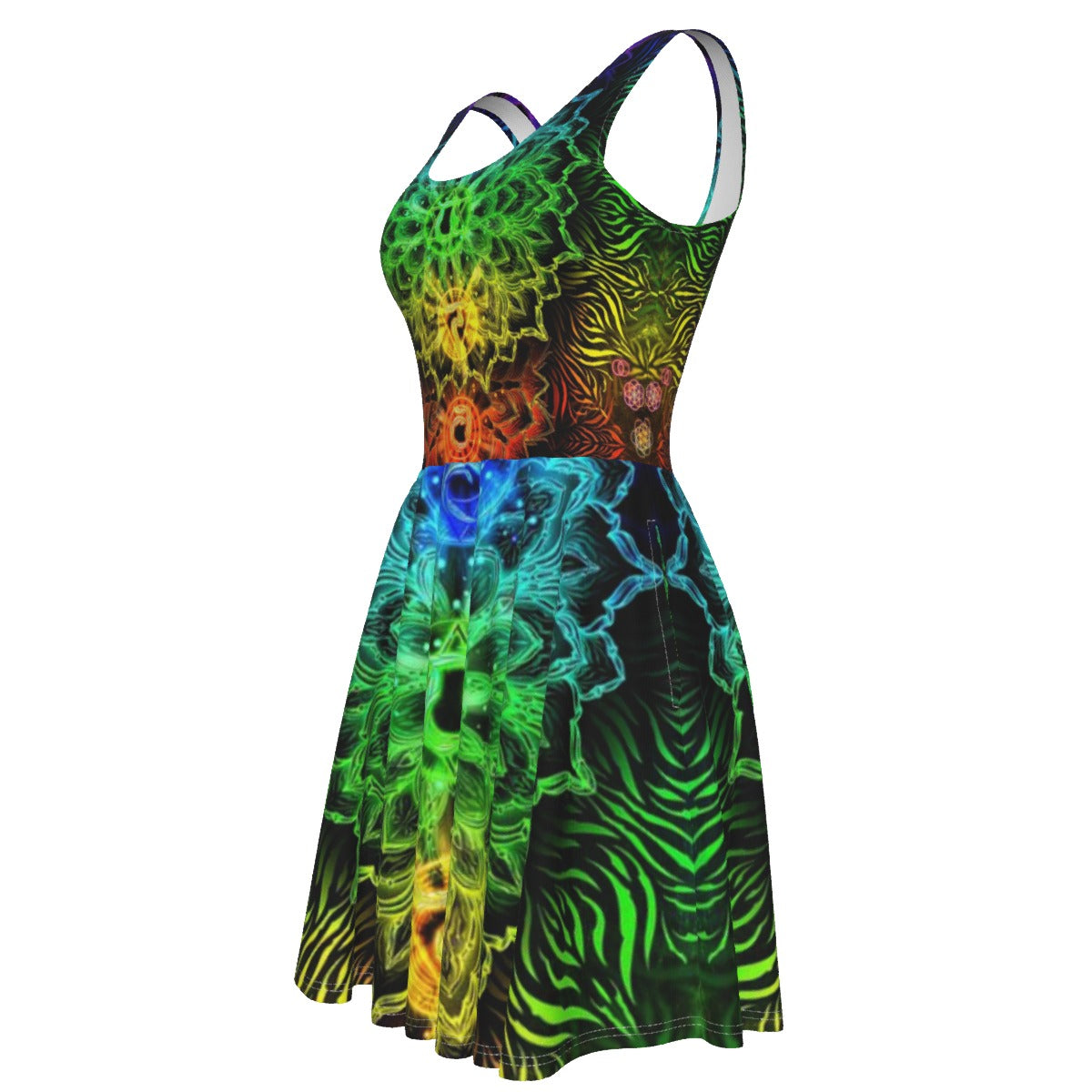 Sacred Chakra Mandala Women's Tank Vest Dress, Vibrant Rainbow Energy Healing Women's Tank Vest Dress, Spiritual Energy Symbol, Colorful Sacred Geometry Dress, Mandala  Dress