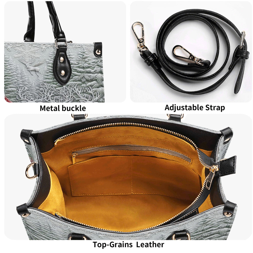 Santa Sleigh Christmas Handbag, Winter Forest Reindeer Purse, Elegant Holiday Tote Bag, Christmas Gift for Women