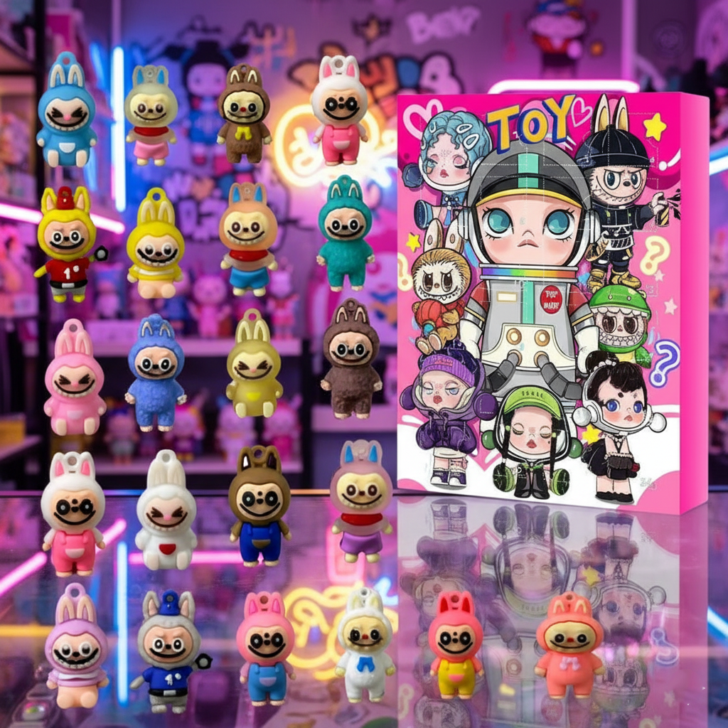 Kawaii Toy Labubu Advent Calendar, Cute Bunny Figure Countdown Box, 24 Days Surprise Toys, Labubu Style Collectibles