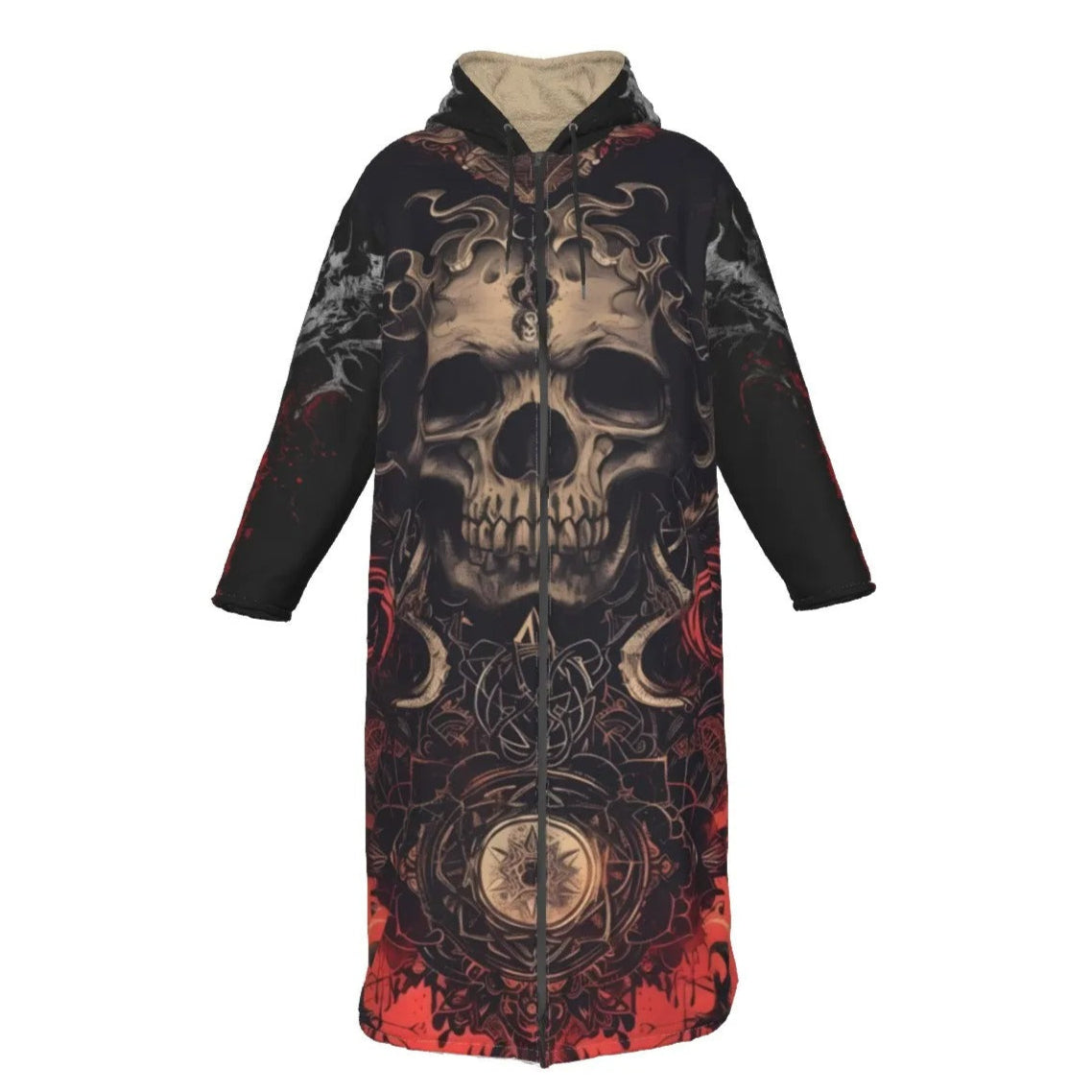 Halloween Costume Ideas, Infernal Mandala Skull Zip-Up Cloak, Gothic Trench Coat, Dark Mandala Occult Cosplay