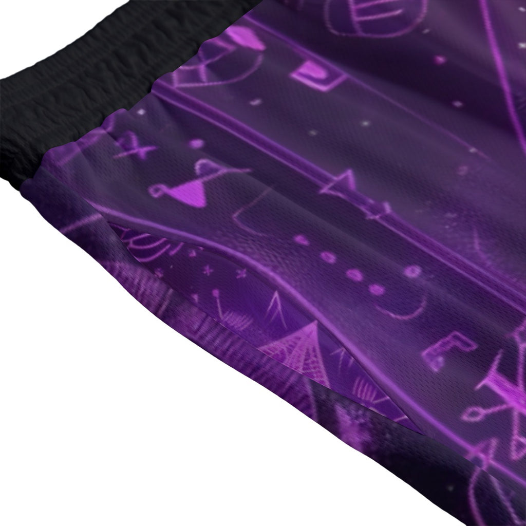Mystical Fantasy Men's Shorts, Arcane Magic Symbol Shorts, Witchcore Celestial Light Shorts, Vibrant Occult Energy Shorts, Esoteric Purple Spell Shorts