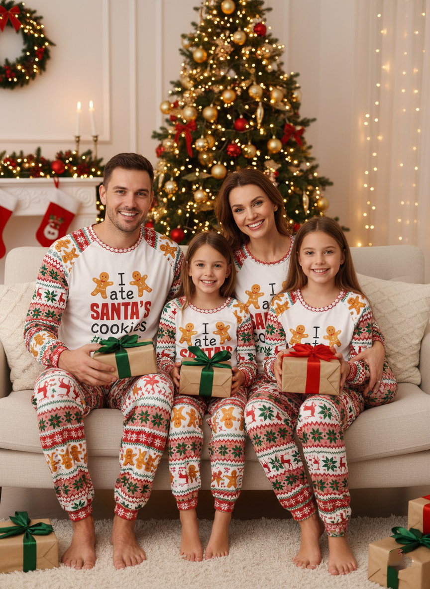 Gingerbread Matching Family Christmas Pajamas, Ugly Xmas PJs, Santa Cookie Outfit, Holiday Loungewear, Funny Festive Set