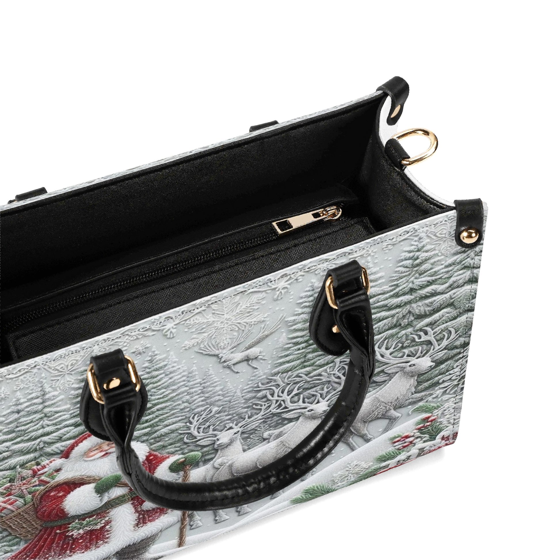 Santa Sleigh Christmas Handbag, Winter Forest Reindeer Purse, Elegant Holiday Tote Bag, Christmas Gift for Women