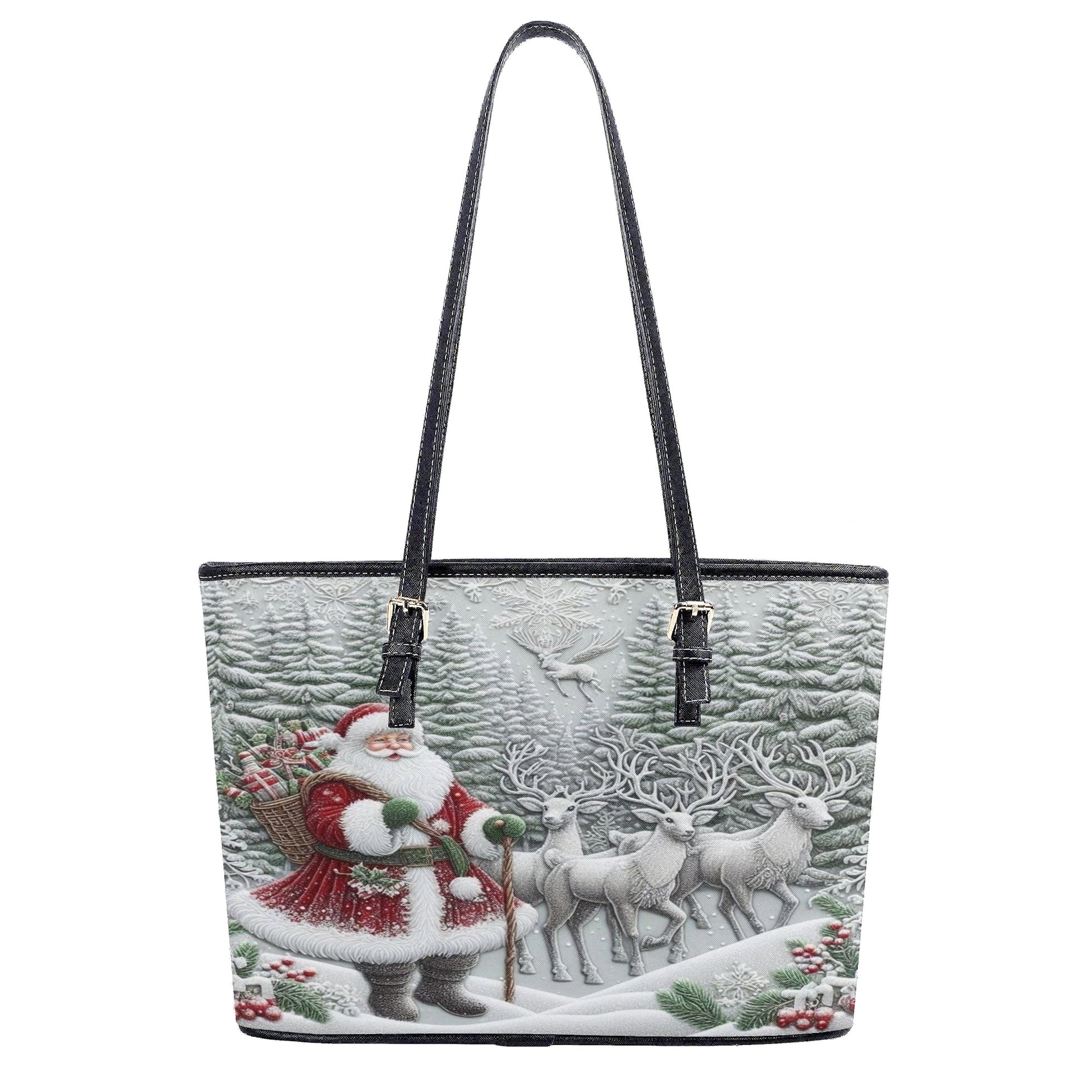 Santa Sleigh Christmas Handbag, Winter Forest Reindeer Purse, Elegant Holiday Tote Bag, Christmas Gift for Women