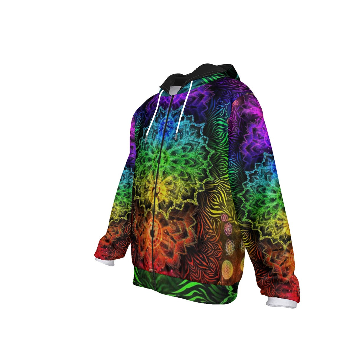 Sacred Chakra Mandala Zip Up Hoodie, Vibrant Rainbow Energy Healing Zip Up Hoodie, Spiritual Energy Symbol, Colorful Sacred Geometry Zip Up Hoodie, Mandala  Zip Up Hoodie