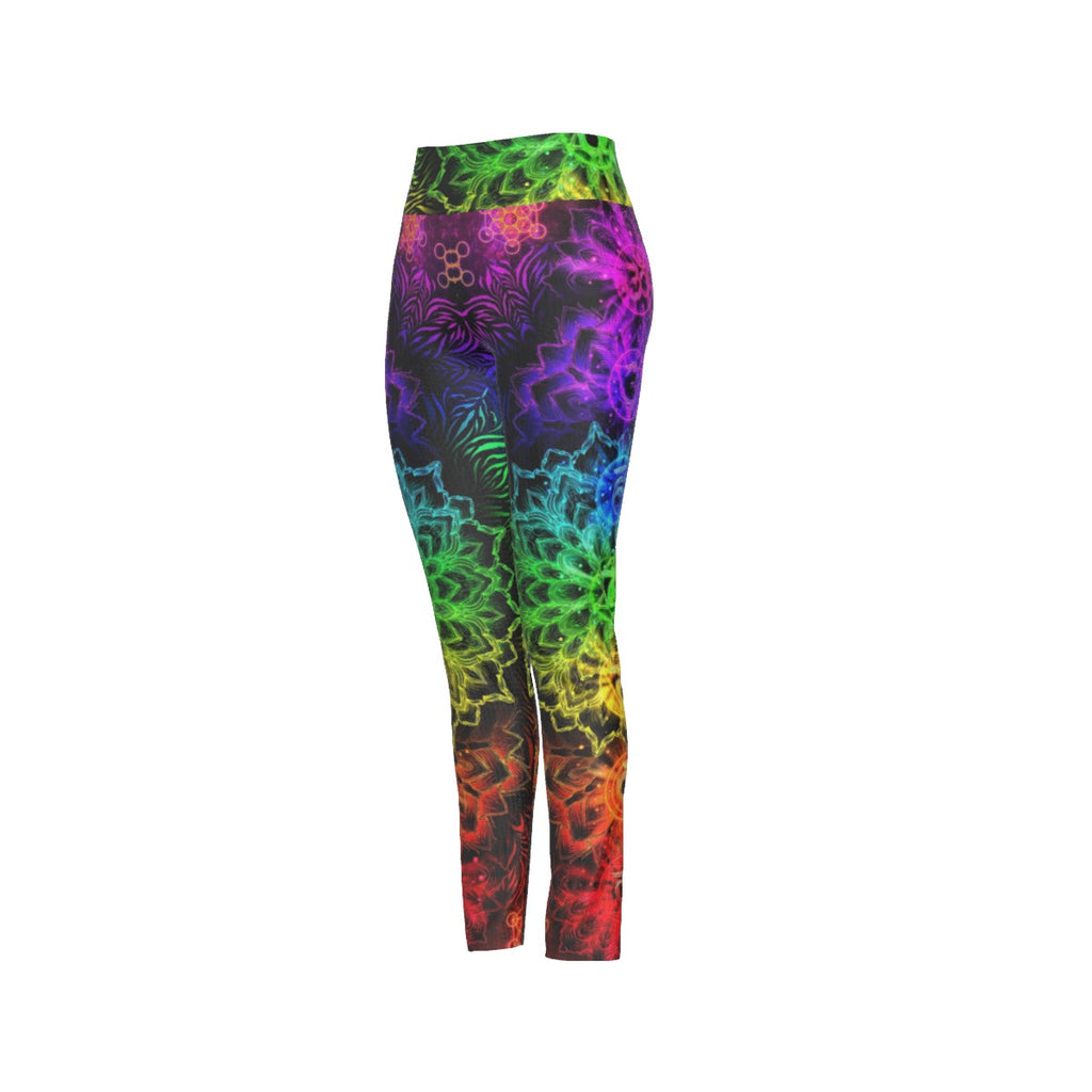 Sacred Chakra Mandala Leggings, Vibrant Rainbow Energy Healing Leggings, Spiritual Energy Symbol, Colorful Sacred Geometry Leggings, Mandala Leggings