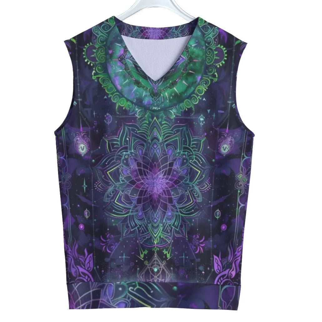 Mystic Aesthetic Tank Top, Sacred Geometry Shirt, Purple Green Mandala Top, Psychedelic Festival Wear, Spiritual Yoga Clothing, Boho Mystic Fashion, Cosmic Art Tank