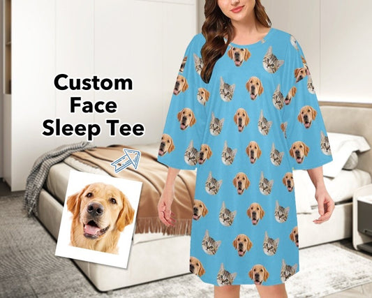 Custom Face Pets Sleep Tees, Funny Personalized Sleepwear, Sleep Tee