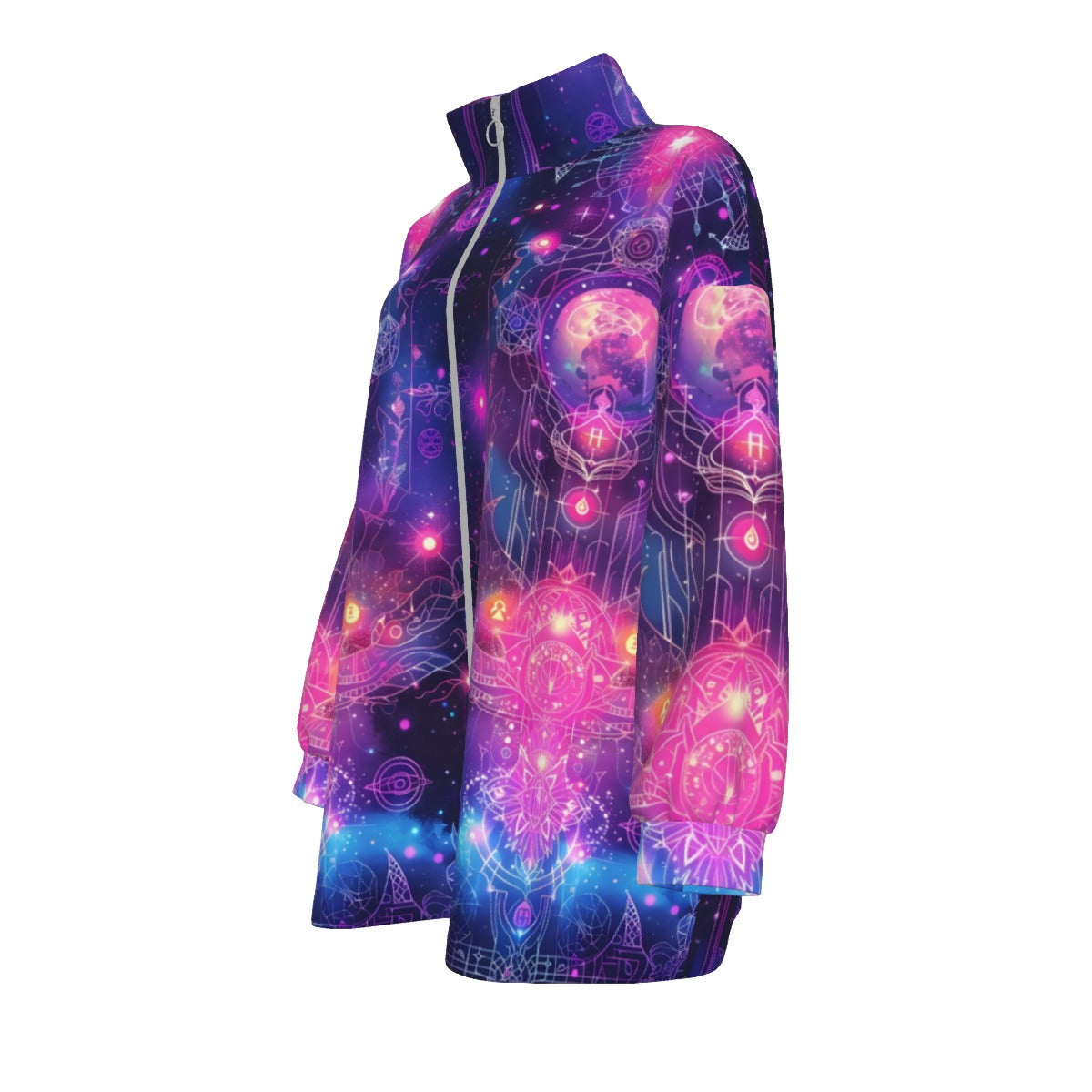 Cosmic Mysticism Coats Women, Celestial Portal Energy Coats , Astral Light Symbol Coats , Vibrant Metaphysical Galaxy Coats , Spiritual Geometry Coats