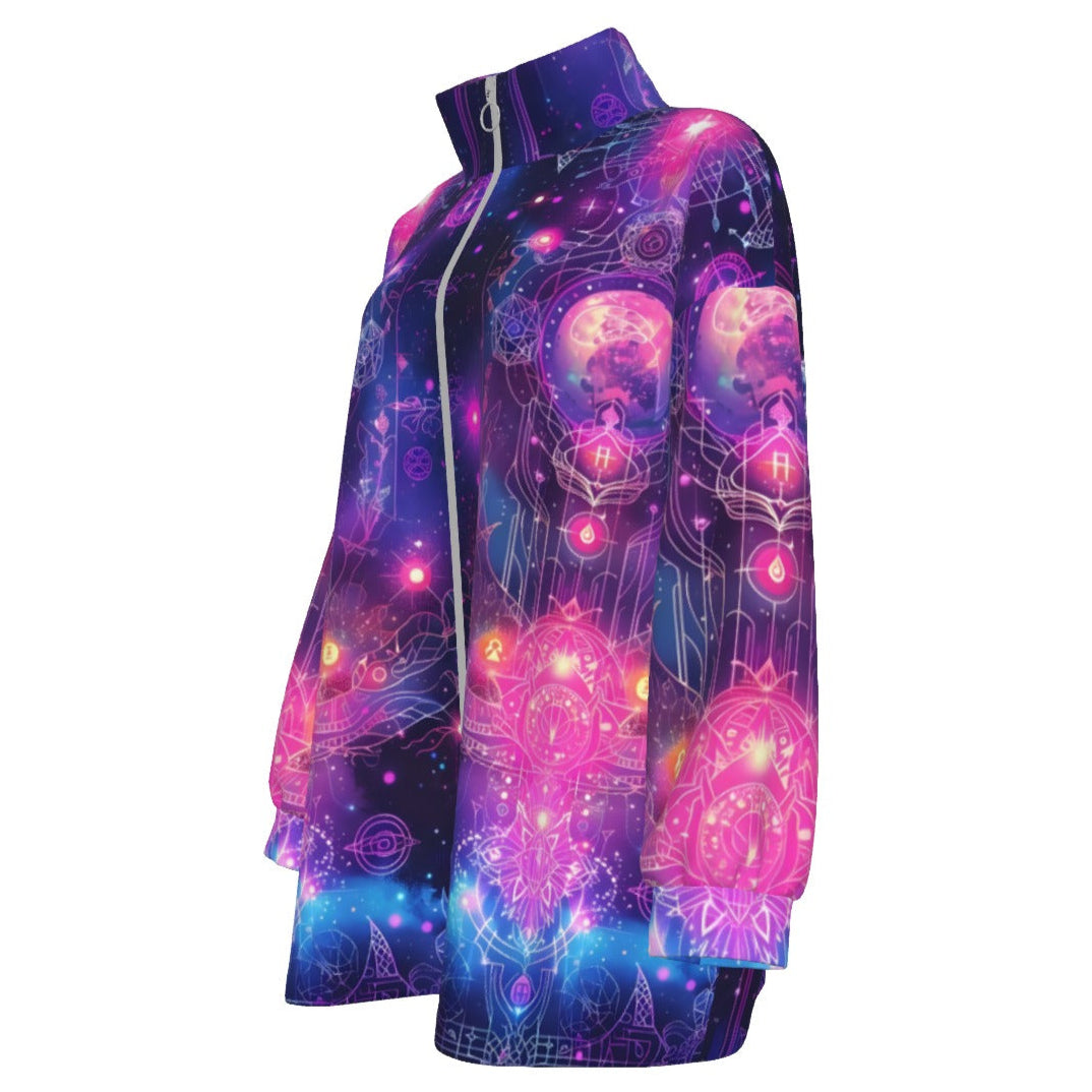 Cosmic Mysticism Coats Women, Celestial Portal Energy Coats , Astral Light Symbol Coats , Vibrant Metaphysical Galaxy Coats , Spiritual Geometry Coats