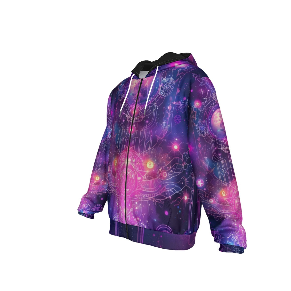 Cosmic Mysticism Zip Hoodie, Celestial Portal Energy Zip Hoodie, Astral Light Symbol Hoodie, Vibrant Metaphysical Galaxy Zip Hoodie, Spiritual Geometry Zip Hoodie