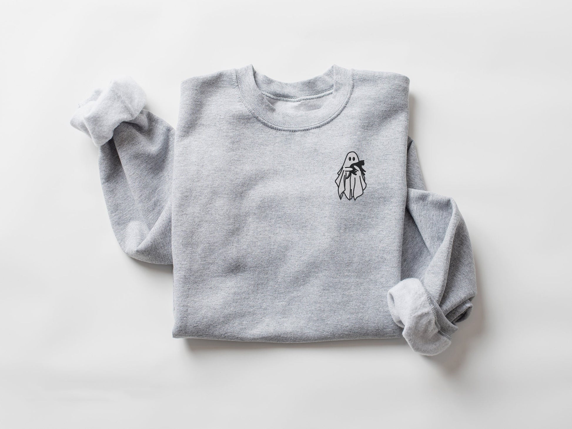 Embroidered Ghost Sweatshirt, Halloween Embroidered Crewneck, Black Cat, Fall Sweatshirt for Women, Halloween Crewneck, Halloween Gifts, Spooky Season EBAC03