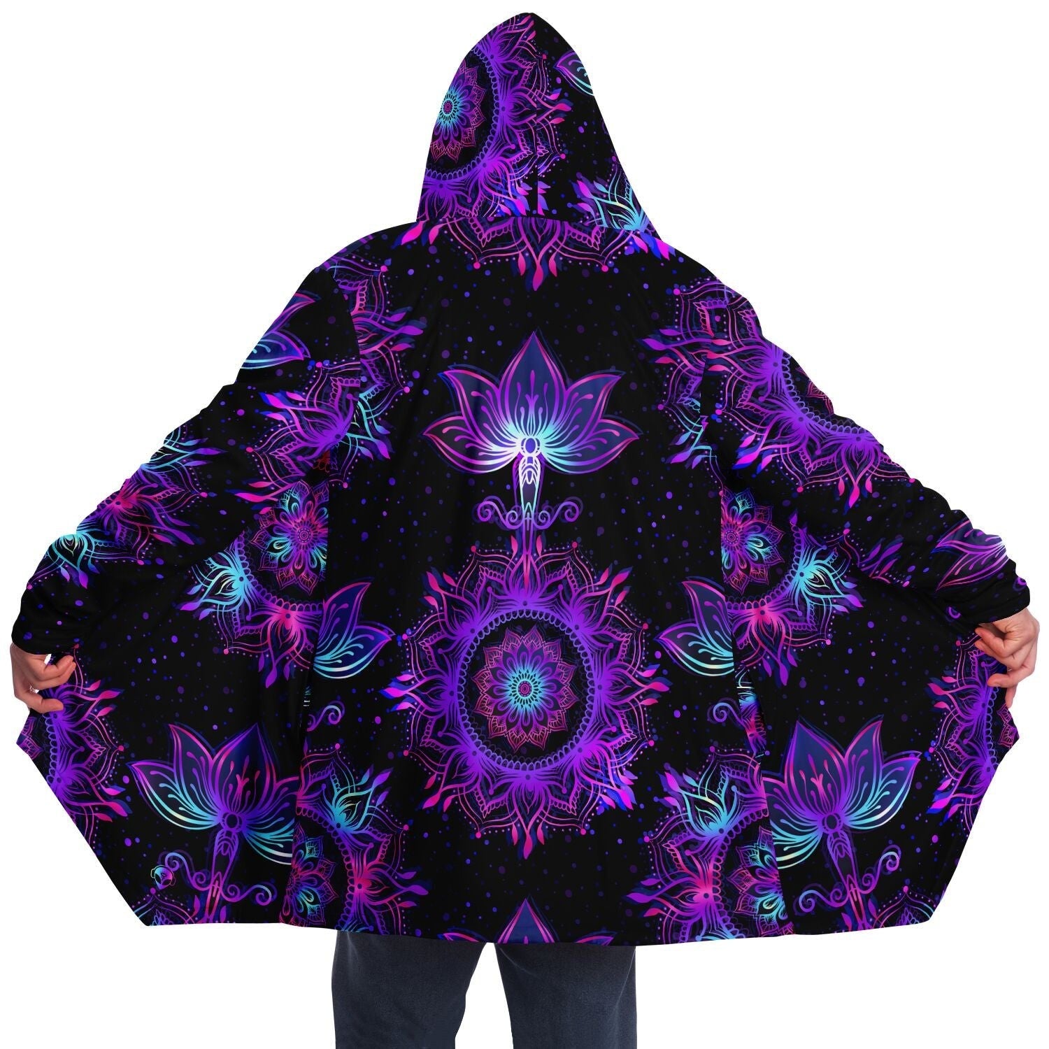 Starlight Mandala Festival Cloak, Hooded Cloak, Rave Cloak, Festival Jacket, Micro-Fleece Cloak, Geometry Cloak