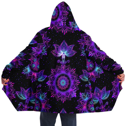 Starlight Mandala Festival Cloak - Hooded Cloak - Rave Cloak - Festival Jacket - Micro-Fleece Cloak - Geometry Cloak