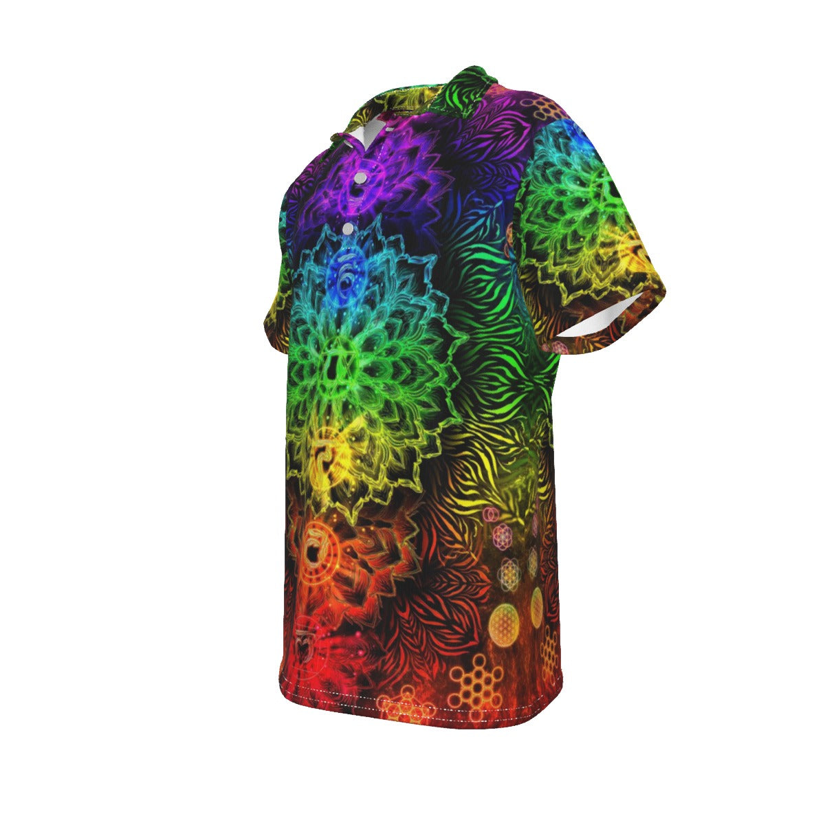 Sacred Chakra Mandala Polo, Vibrant Rainbow Energy Healing Polo, Spiritual Energy Symbol, Colorful Sacred Geometry Polo, Mandala Polo