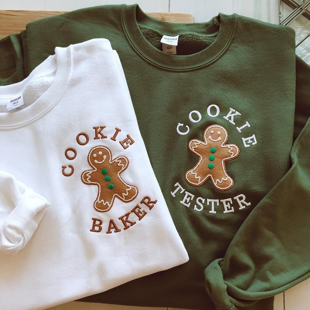 Cookie Baker Cookie Tester Embroidered Sweatshirt Set, Matching Christmas Shirts, Gingerbread Holiday Sweater, Couple Family Gift EBAC51