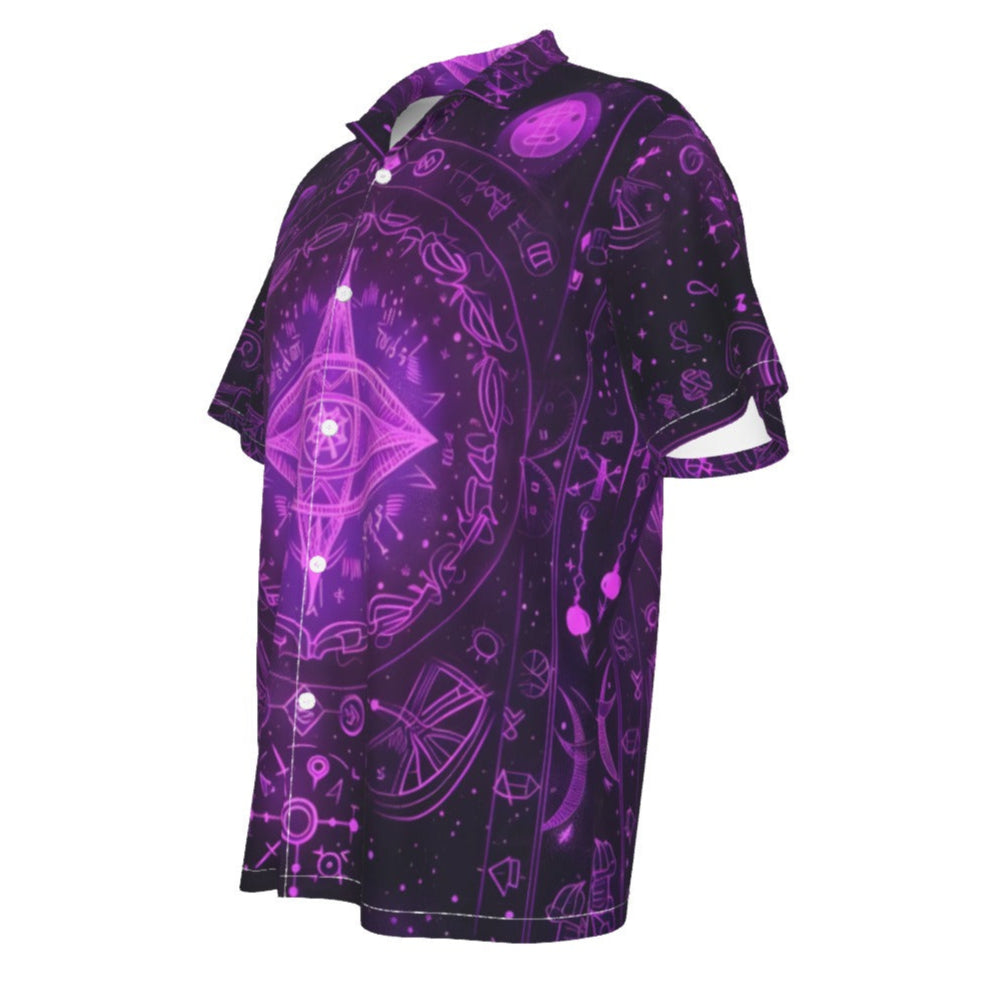 Mystical Fantasy Hawaiian, Arcane Magic Symbol Hawaiian, Witchcore Celestial Light Hawaiian, Vibrant Occult Energy Hawaiian, Esoteric Purple Spell Hawaiian