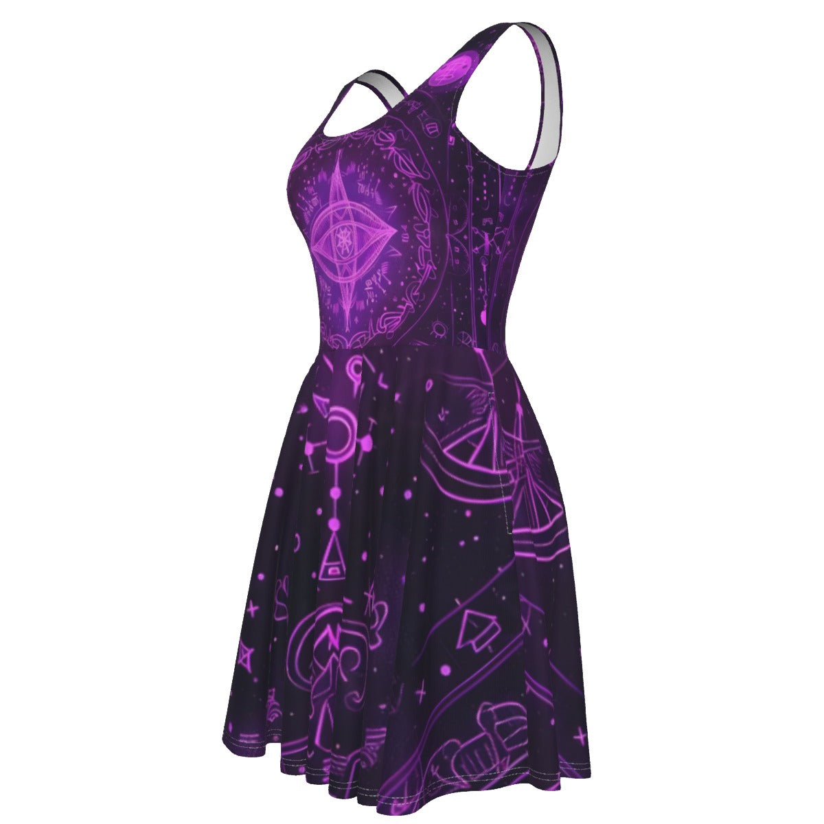 Mystical Fantasy Women's Tank Vest Dress, Arcane Magic Symbol Dress, Witchcore Celestial Light Dress, Vibrant Occult Energy Dress, Esoteric Purple Spell Dress