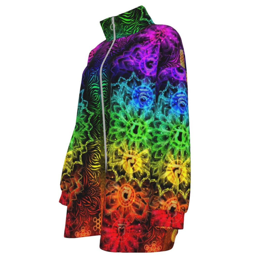 Sacred Chakra Mandala Coats Women, Vibrant Rainbow Energy Healing Coats, Spiritual Energy Symbol, Colorful Sacred Geometry Coats, Meditation Coats