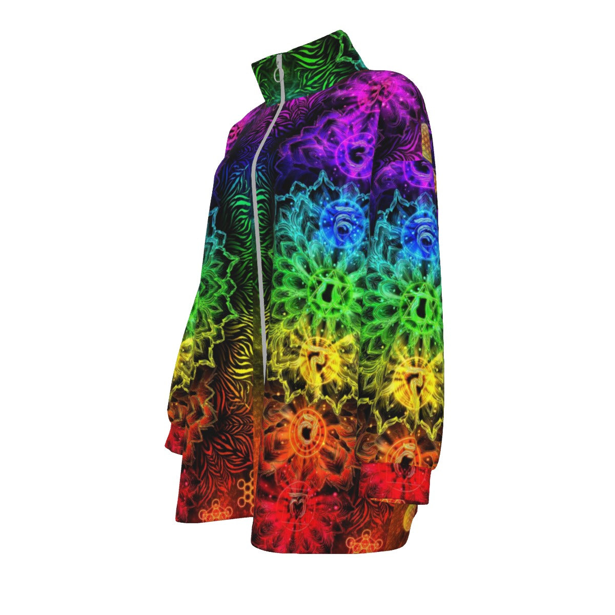 Sacred Chakra Mandala Coats Women, Vibrant Rainbow Energy Healing Coats, Spiritual Energy Symbol, Colorful Sacred Geometry Coats, Meditation Coats