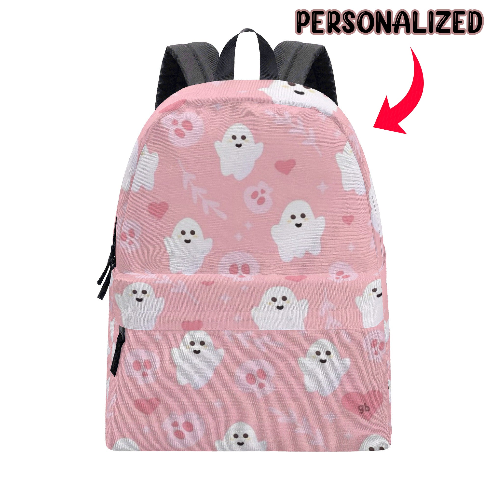 Personalized Kawaii Pink Halloween Backpack, Cute Ghost & Skull Print, Personalized Kids School Bag, Back to School Spooky Bookbag