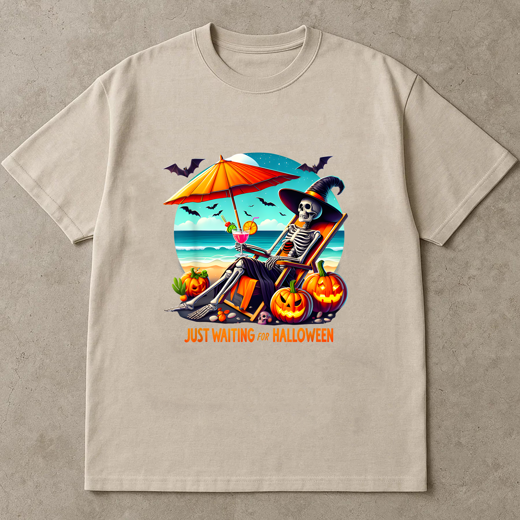 Just Waiting For Halloween Shirt,Halloween Beach Spooky Skeleton T-Shirt