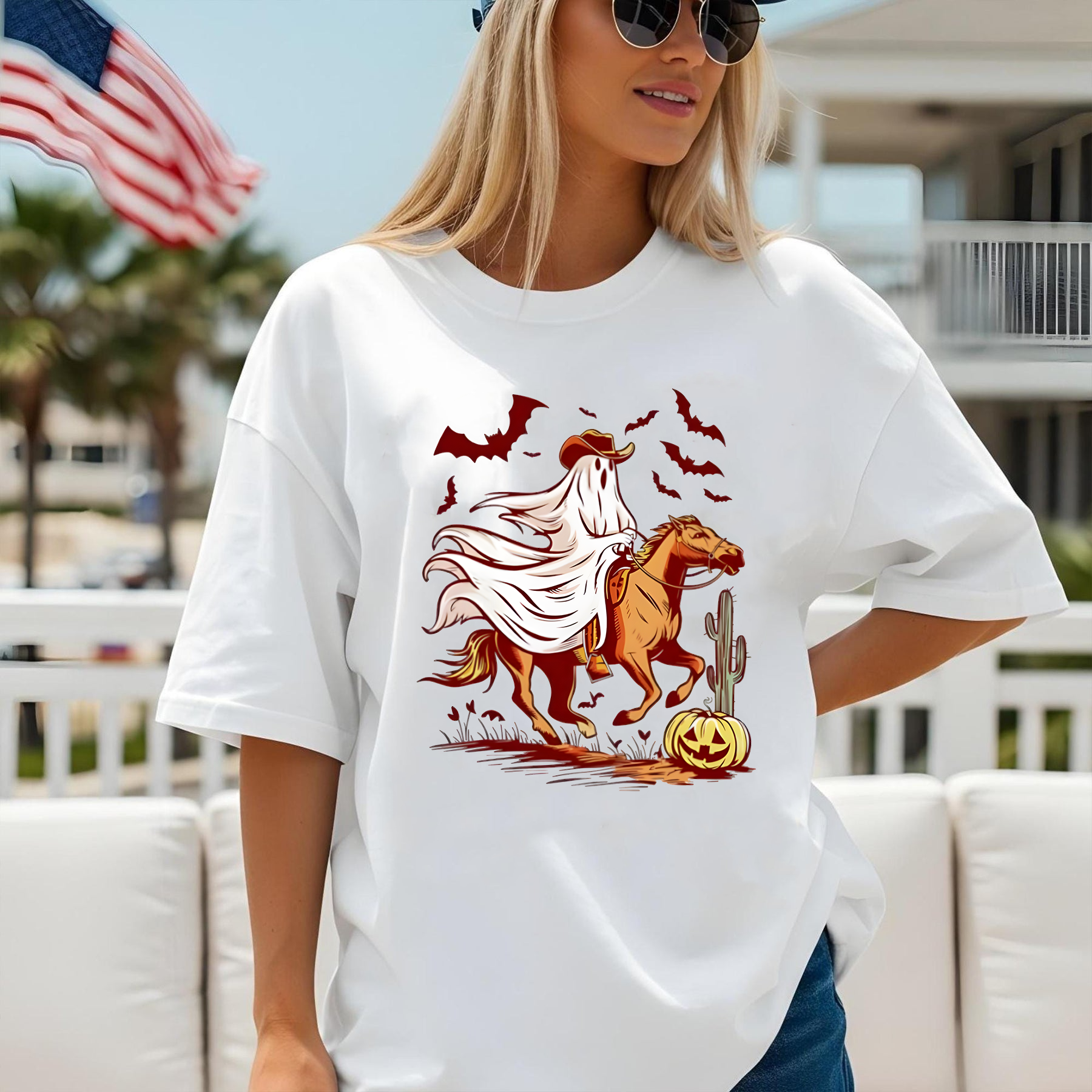 Ghost Cowboy Halloween Shirt, Western Ghost Riding Horse Tee, Spooky Cute Fall Graphic Shirt, Funny Halloween T-Shirt Unisex