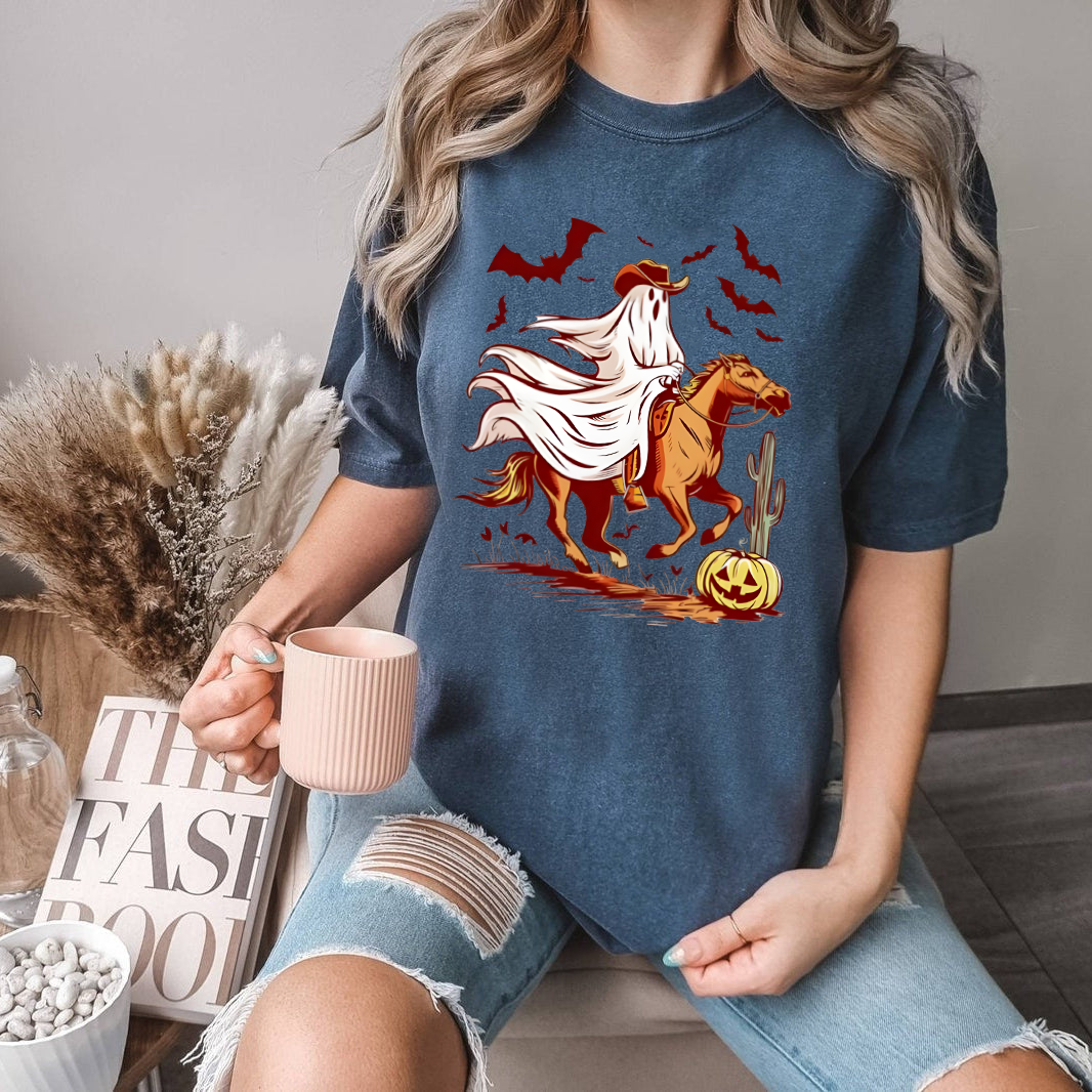 Ghost Cowboy Halloween Shirt, Western Ghost Riding Horse Tee, Spooky Cute Fall Graphic Shirt, Funny Halloween T-Shirt Unisex