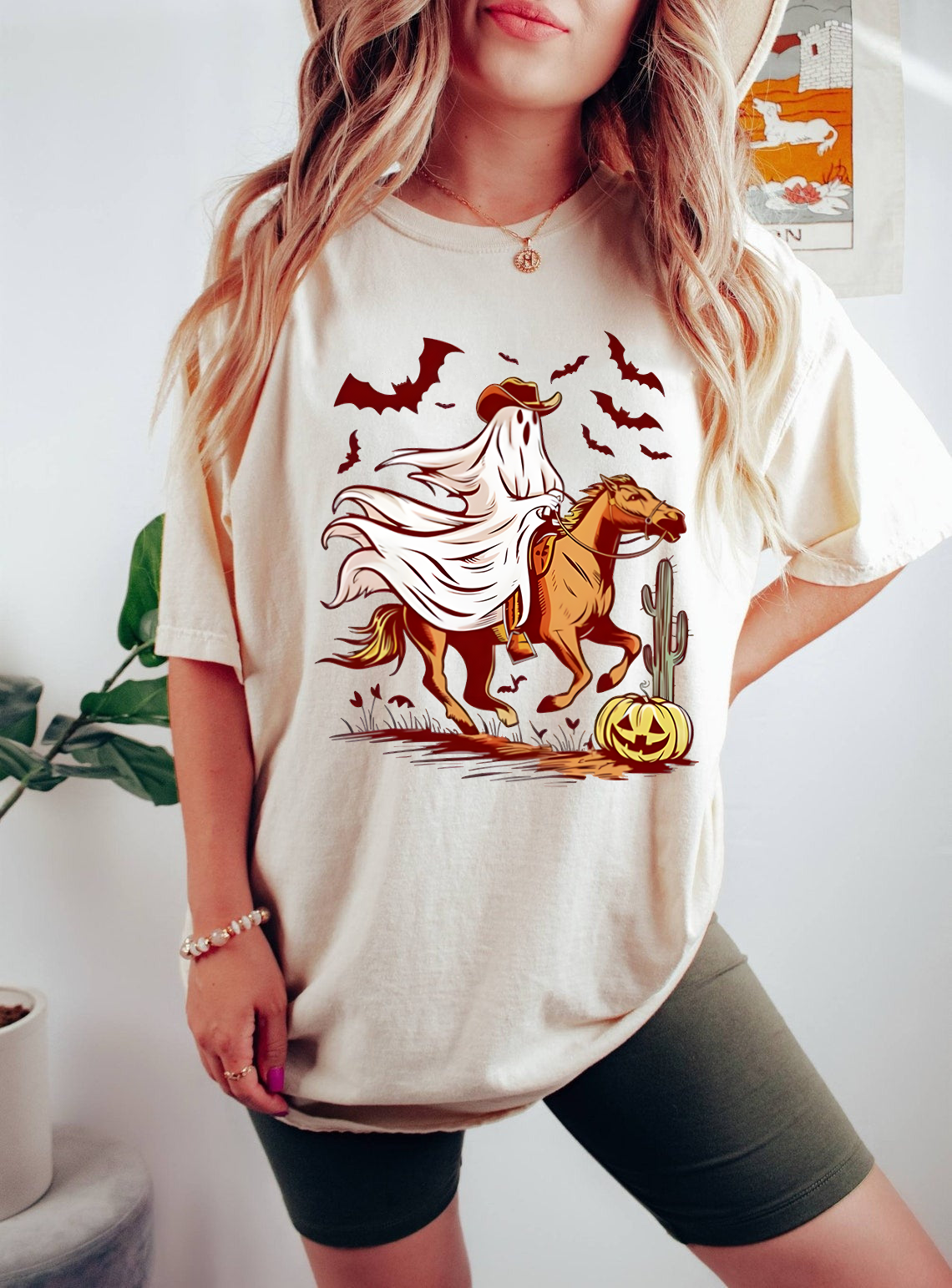Ghost Cowboy Halloween Shirt, Western Ghost Riding Horse Tee, Spooky Cute Fall Graphic Shirt, Funny Halloween T-Shirt Unisex