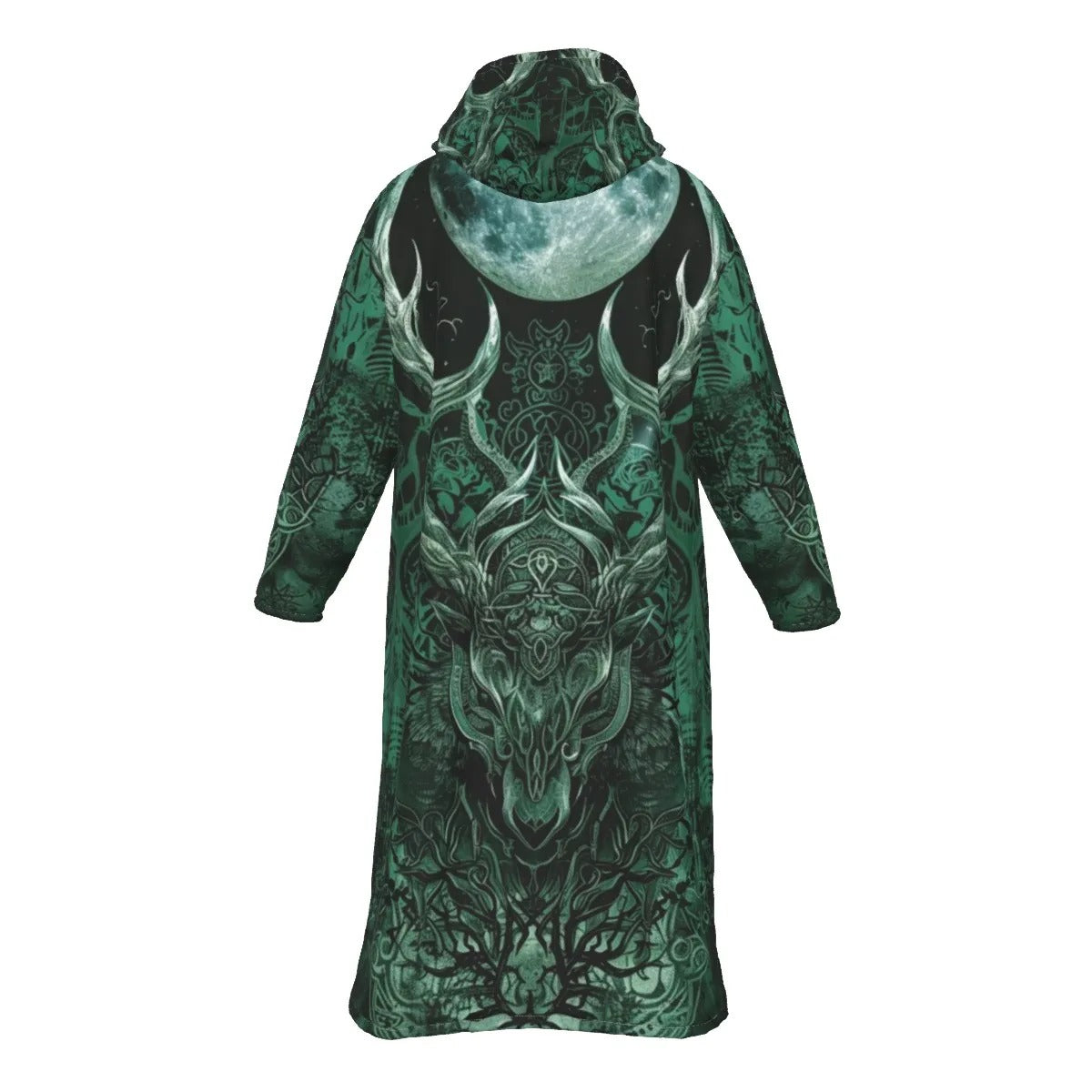 Viking Zip-Up Cloak with Antler Design – Norse Mythology Inspired Hooded Coat for Men & Women, Warm Fleece Lined, Medieval Fantasy Outerwear