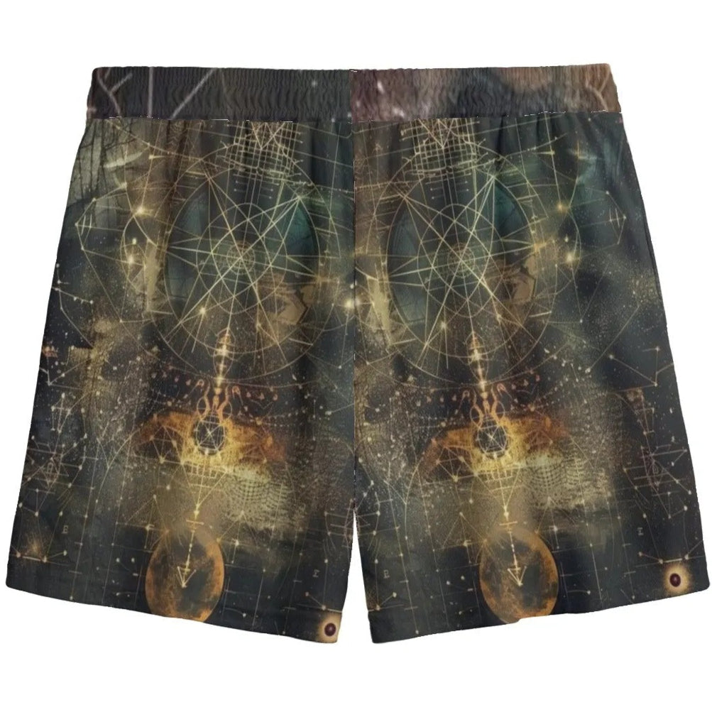 Celestial Alchemy Men's Shorts, Sacred Geometry Occult Streetwear, Sun Moon Magic Shorts for Festival, Spiritual Summer Gift