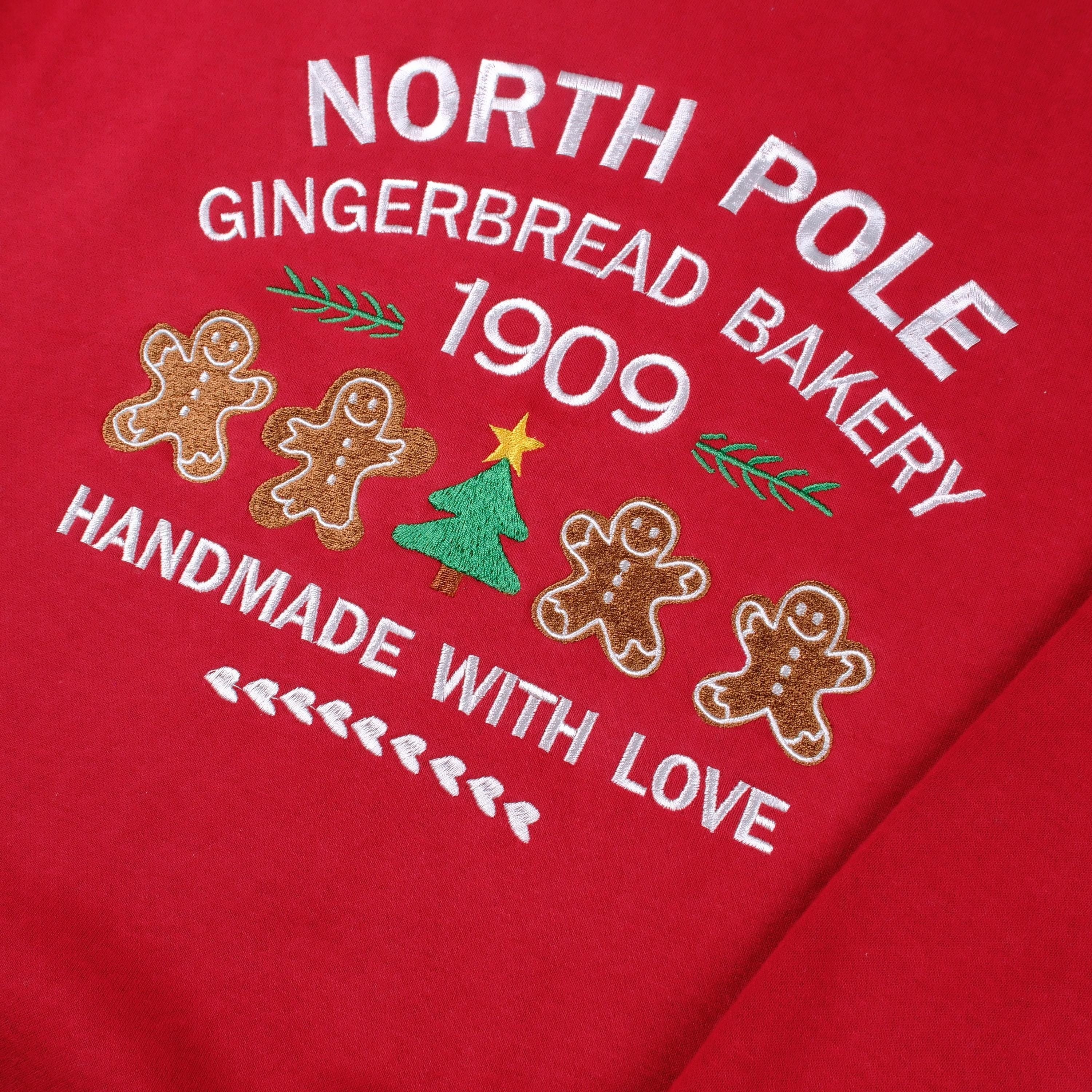 North Pole Gingerbread Bakery Embroidered Sweatshirt, Christmas Crewneck, Cute Holiday Sweater, Gingerbread Shirt, Xmas Gift EBAC52