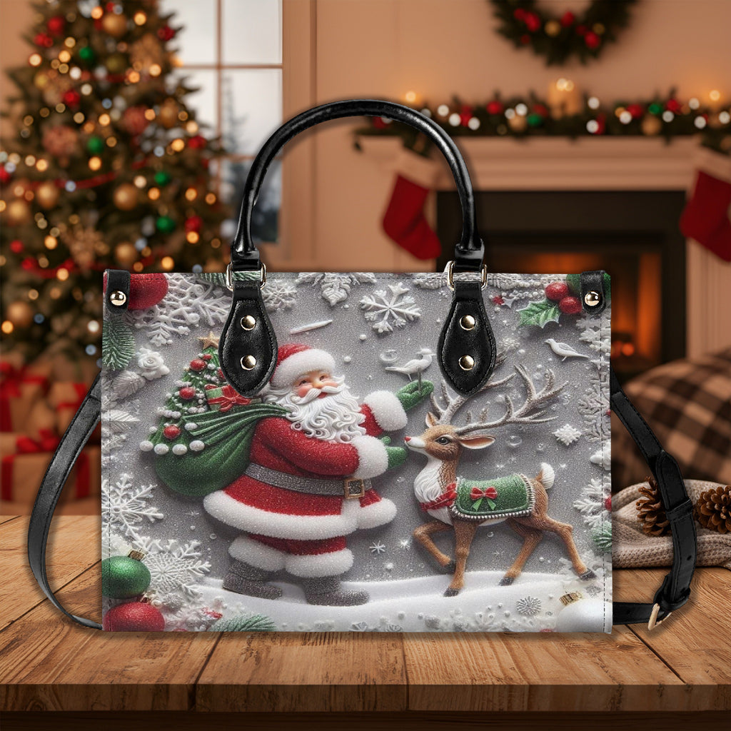 Santa and Reindeer Christmas Handbag, Classic Festive Holiday Purse, Cute Winter Wonderland Tote, Christmas Gift Idea