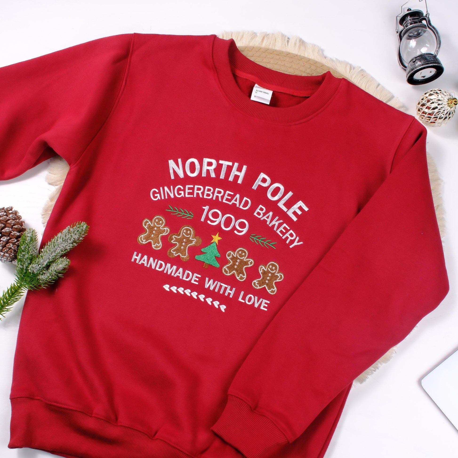 North Pole Gingerbread Bakery Embroidered Sweatshirt, Christmas Crewneck, Cute Holiday Sweater, Gingerbread Shirt, Xmas Gift EBAC52