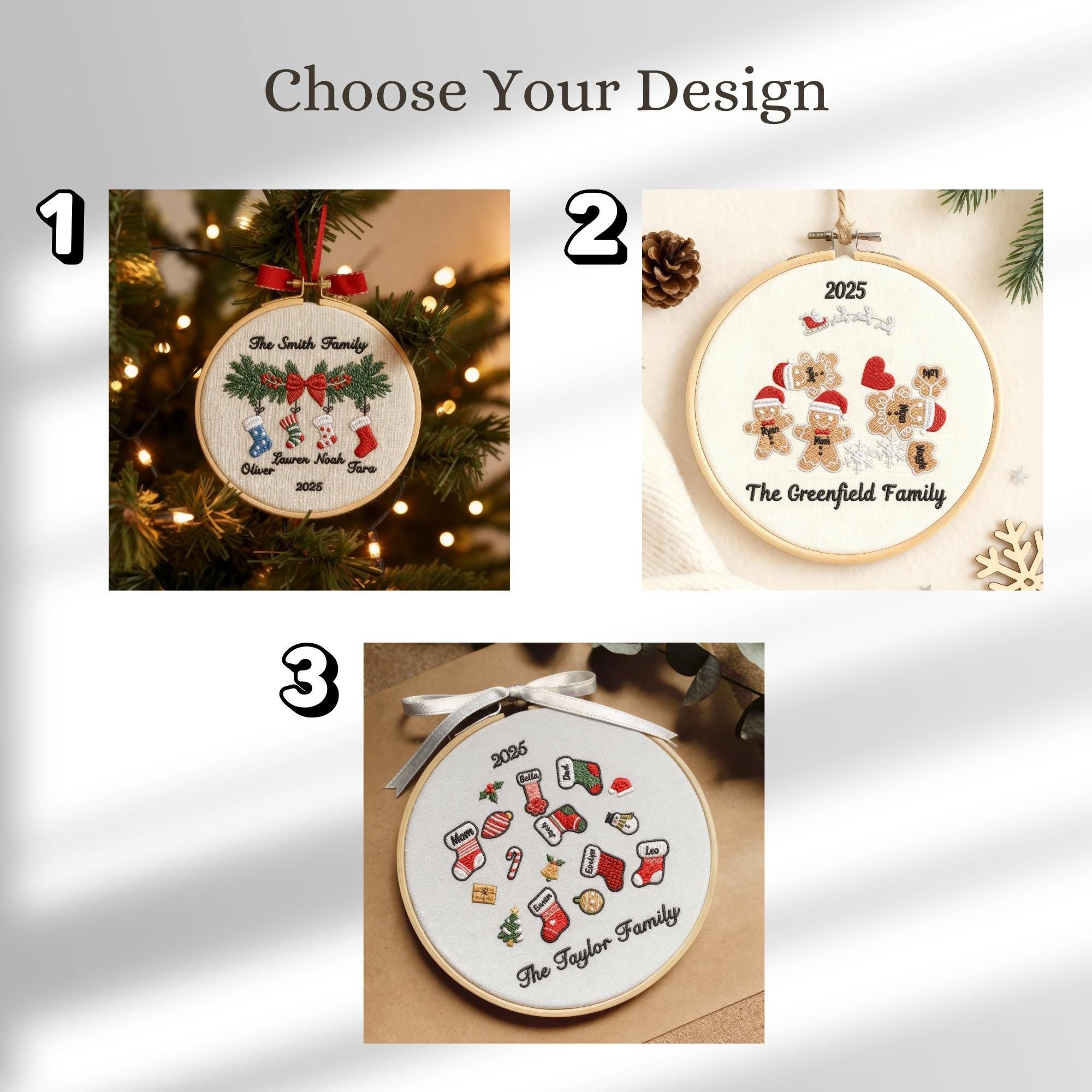 Personalized Family Christmas Ornament, Custom Embroidery Hoop, Holiday Stocking, Gingerbread & Festive Decoration, Gift for Families 2025