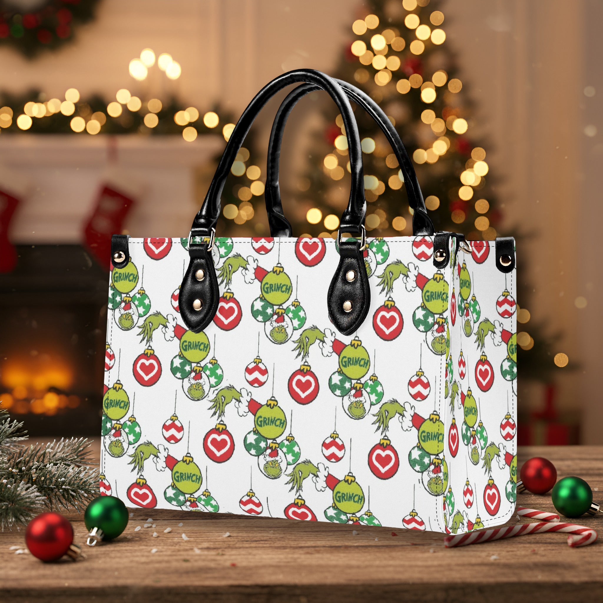 Christmas Ornament Pattern Handbag, Festive Holiday Purse, Winter Party Tote Bag, Cute Seasonal Shoulder Bag