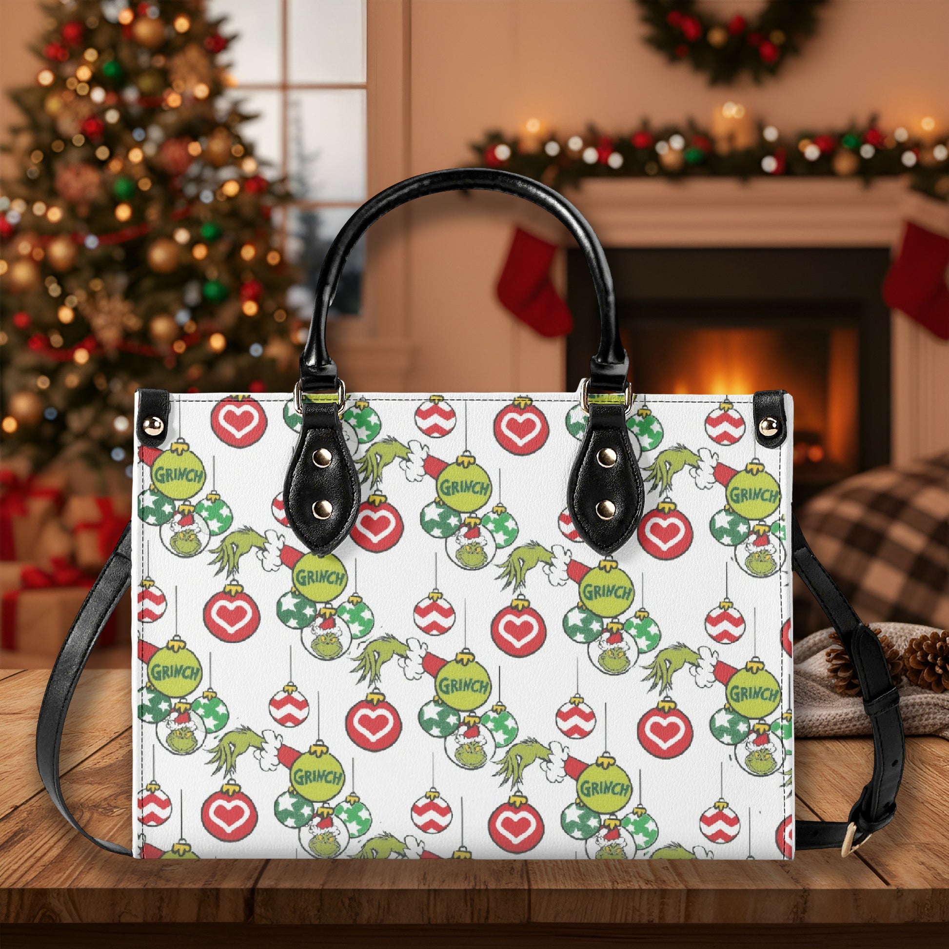 Christmas Ornament Pattern Handbag, Festive Holiday Purse, Winter Party Tote Bag, Cute Seasonal Shoulder Bag