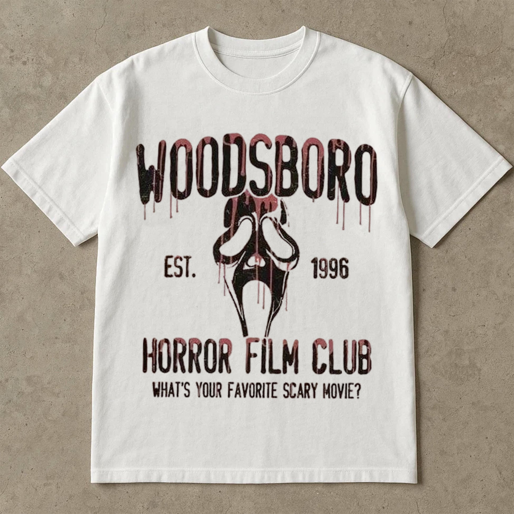 Woodsboro Horror Film Club T Shirt, Scream Ghostface Halloween Tee Shirt, Vintage Scary Movie Quote Tee, 90s Horror Fan Graphic Top, Halloween T Shirts For Adults