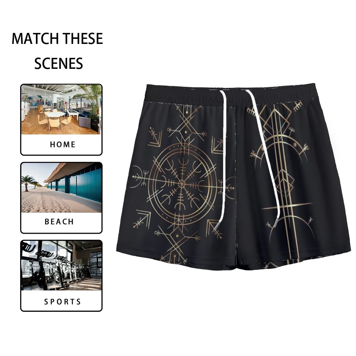 Viking Vegvisir Mysticism Shorts, Norse Rune Athletic Shorts, Nordic Viking Symbol Bottoms, Viking Spiritual Activewear, Sacred Geometry Shorts