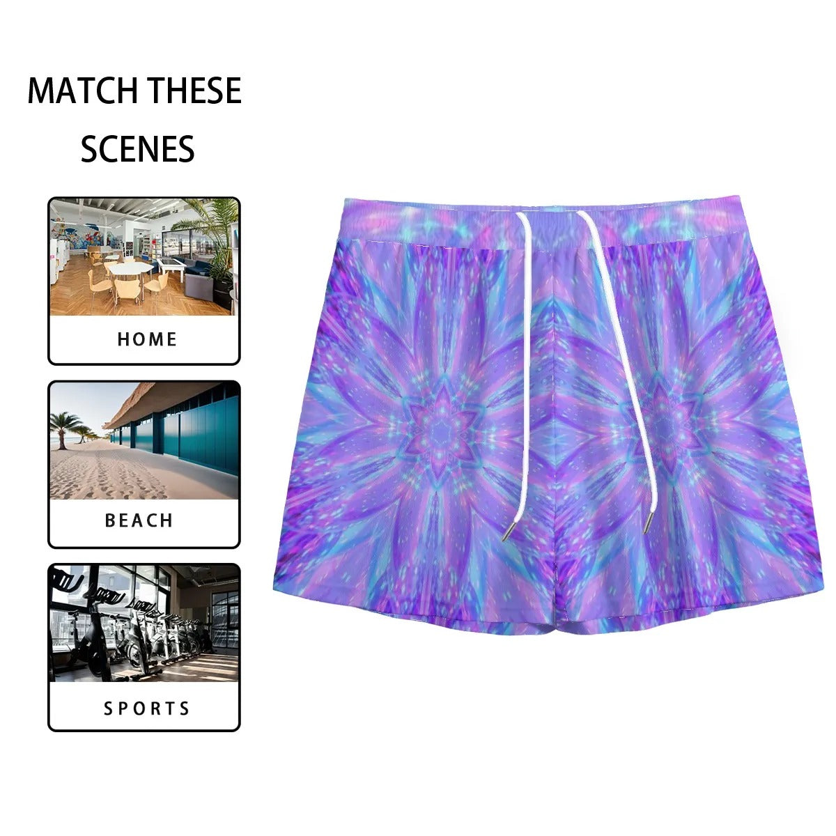 Kaleio Galaxy Men’s Shorts, Trippy Psychedelic Space Shorts, Holographic Mandala Streetwear, Festival Rave Summer Outfit