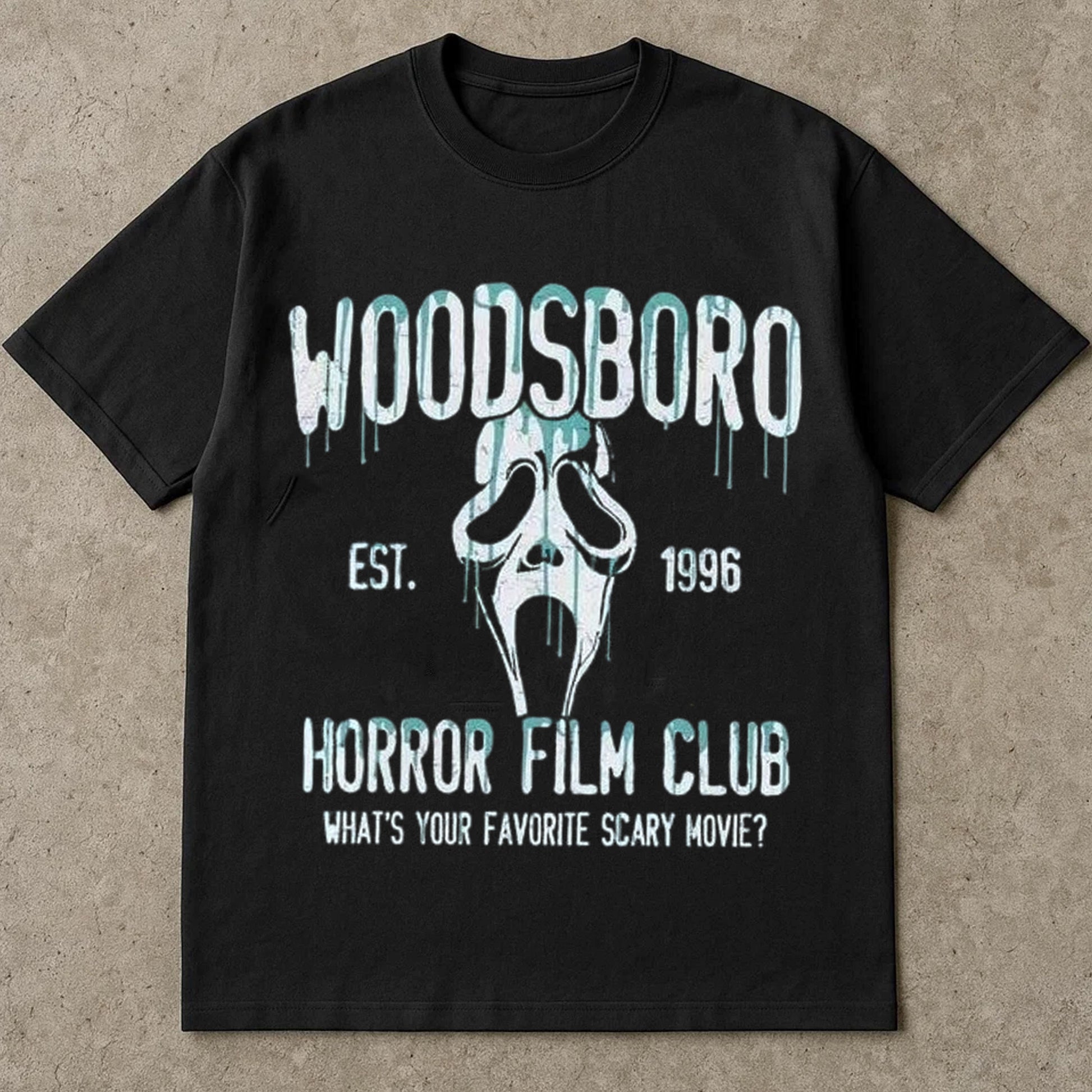 Woodsboro Horror Film Club T Shirt, Scream Ghostface Halloween Tee Shirt, Vintage Scary Movie Quote Tee, 90s Horror Fan Graphic Top, Halloween T Shirts For Adults