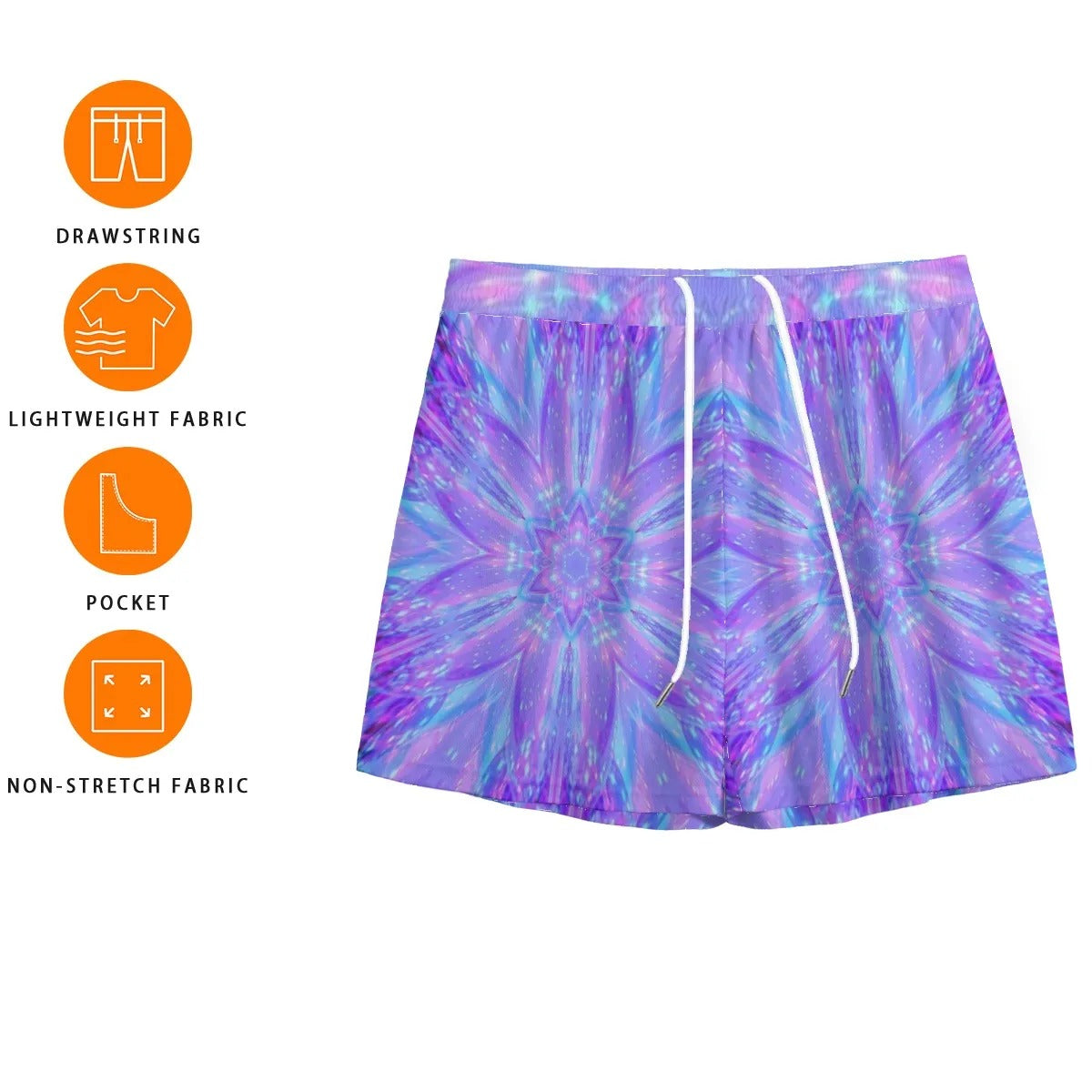 Kaleio Galaxy Men’s Shorts, Trippy Psychedelic Space Shorts, Holographic Mandala Streetwear, Festival Rave Summer Outfit