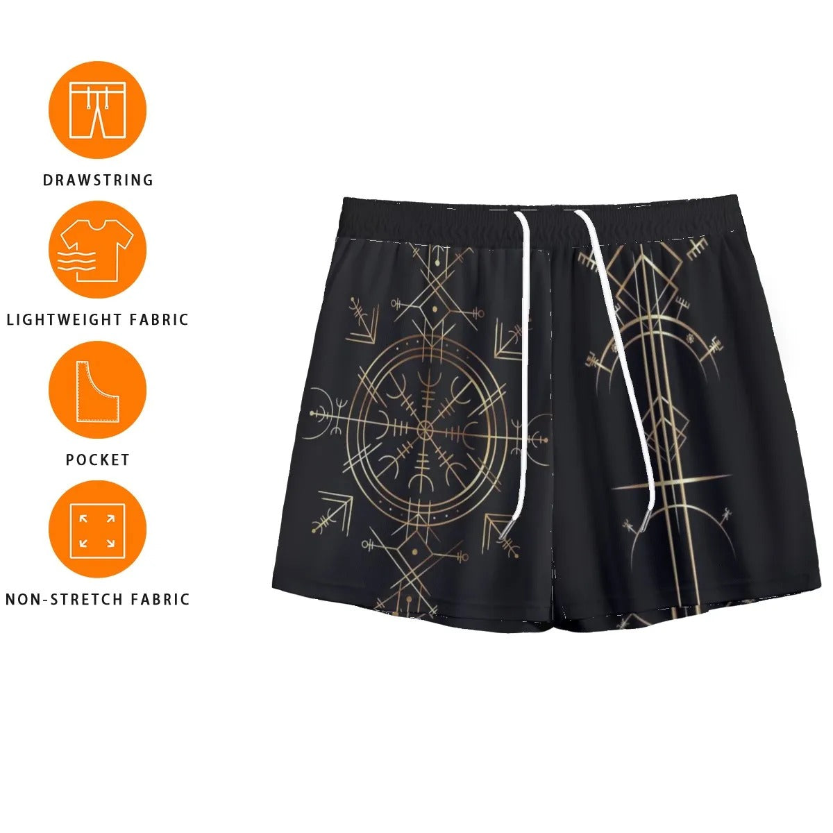 Viking Vegvisir Mysticism Shorts, Norse Rune Athletic Shorts, Nordic Viking Symbol Bottoms, Viking Spiritual Activewear, Sacred Geometry Shorts